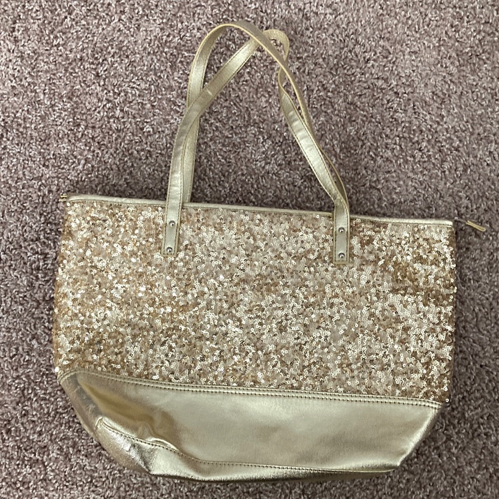 Never-used Fun & Fabulous Nine West Gold Sequin Tote Bag